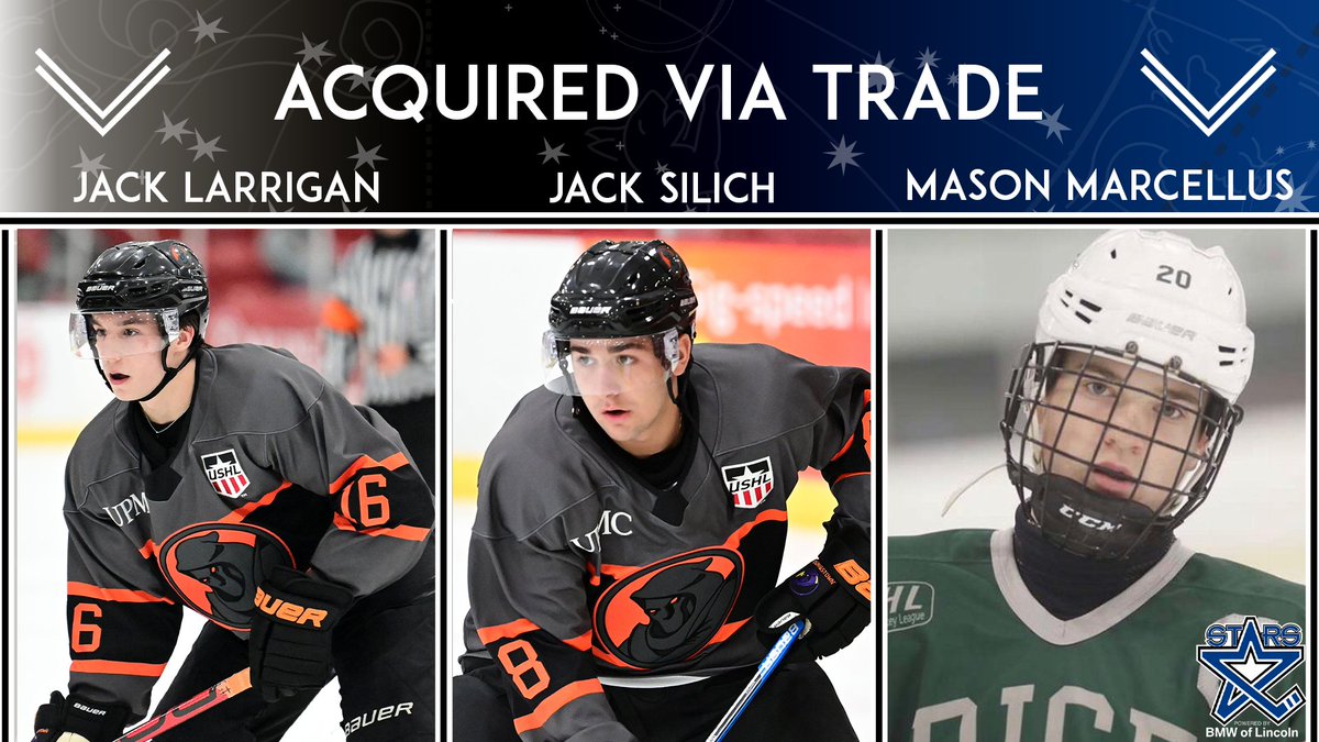 BREAKING: The Stars have acquired forwards Jack Larrigan, Jack Silich and Mason Marcellus from the Youngstown Phantoms! #AllAboard🚂

➡️lincolnstars.com/news_article/s…