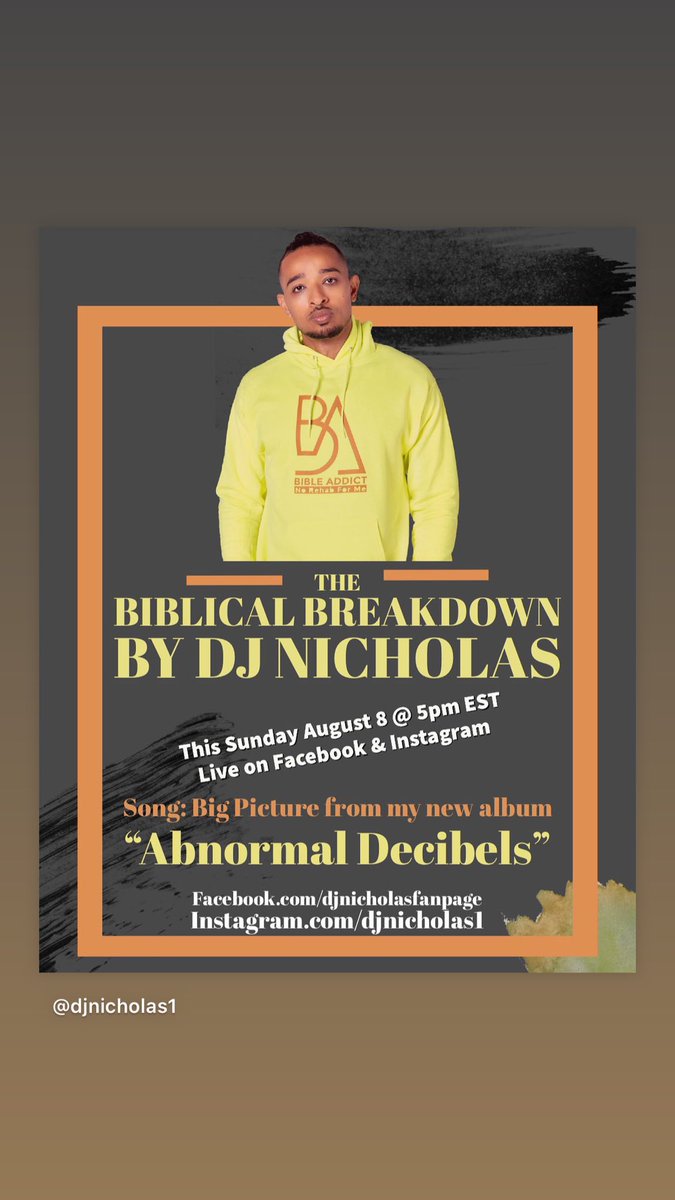 AddictBible's tweet photo. Don’t miss “The Biblical Breakdown” this Sunday August 8 @ 4pm CT/5pm EST live on https://t.co/i1H4mYczHu &amp; https://t.co/Qrln5rGNtt

This week song will be Big Picture from my new Abnormal Decibels Album. Available on all major streaming platforms; CD on https://t.co/JxqsrDO3Dx https://t.co/uXUT2fneSi