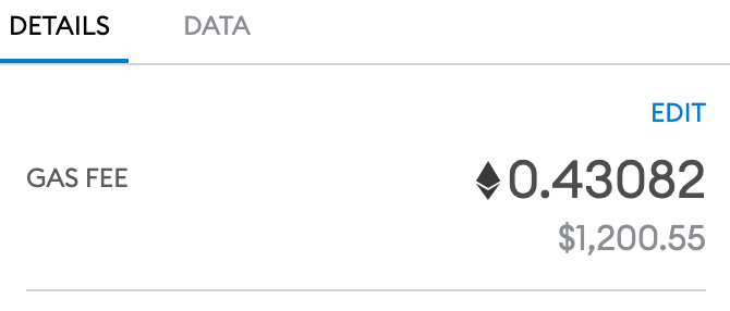 cryptoquiet1's tweet photo. 1200$ in #Ethereum gas fees. This is my personal record. (I did not send the transaction... Let's see in few days how the whole network behave after EIP-1559). https://t.co/3Yj4GftLLS