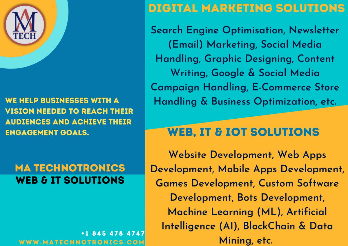 MTechnotronics's tweet image. Helping Businesses Fulfilling their Variant Digital Marketing, Web, IT &amp;amp; IOT Needs..!!
#internetmarketing #internetofthings #iotconsulting #digitalmarketing #itconsulting #machinelearning #artificialintelligenceai #virtualreality #augmentedreality