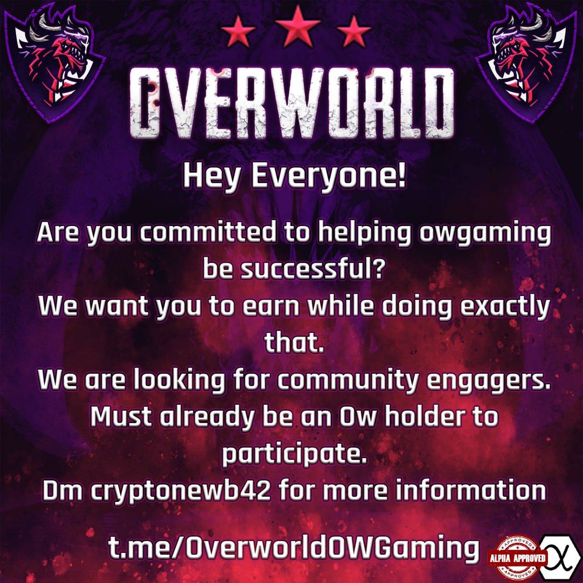 TylerWTCGWorld's tweet photo. We are looking for community engagement! If you hold OW tokens and want to help out, ask @Roe1175 for more details! @owgamingco #ow #owg #owgaming #crypto #BSCGemsAlert
#bsc https://t.co/qIfly4qpX5 https://t.co/x5ZyFg9jIB https://t.co/g5l9ANRm6V