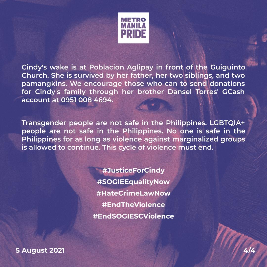 CW: Anti-trans violence

#JusticeForCindy and all lives lost to hate crimes!

"Hers is the 21st reported murder of a trans person under the Duterte admin...and the 61st reported murder of a trans person in the Philippines since 2008. The actual death toll is likely higher."

1/