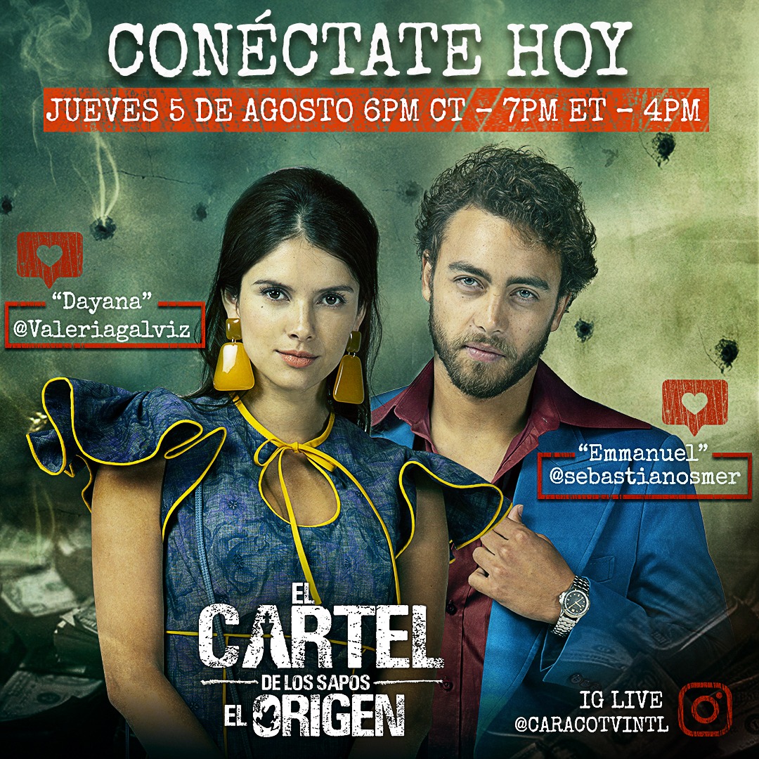 Conéctate HOY con CaracolTV y No te pierdas el Instagram LIVE de EL CARTEL DE LOS SAPOS EL ORIGEN , la super serie que es tendencia en Netflix, con <a href="/valeriagalviz/">Valeria Galviz</a> <a href="/sebastianosmer/">Sebastián Osorio</a>. La cita es a las 7PM (ET) / 4PM (PT) / 6PM (CT) !