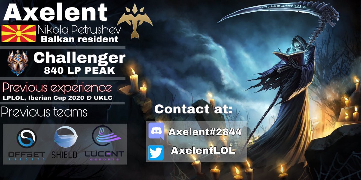 Since my contract with <a href="/Lucent_Esports/">Lucent Esports</a> is expiring at the end August, they have allowed me to explore my options for next split.
I'm a 17 year old AD and I'm highly motivated to prove myself.

References <a href="/DIEMdodoCoach/">SLY Dodo</a> @KostasTsantinis <a href="/tivrsg/">TIV</a> 
More info available on request
