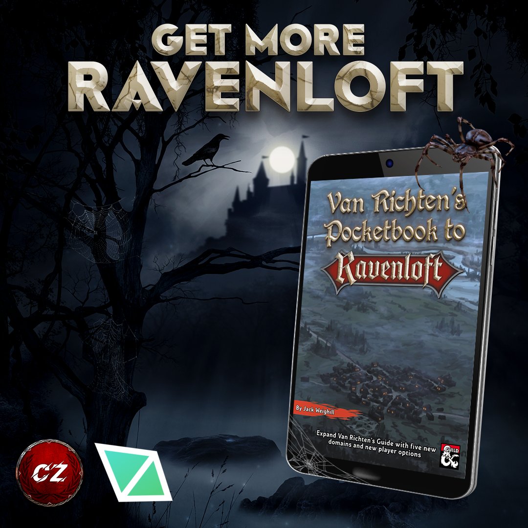 czeuch1's tweet image. Van Richten's Pocketbook to Ravenloft is 1 away from Copper!

Help us reach this metal pretty please?

💀5 detailed Domains of Dread, each with maps, darklord stats and lots of lore
💀New creatures, NPCs, magic items and player options

Get the link from the pinned tweet!

#dnd