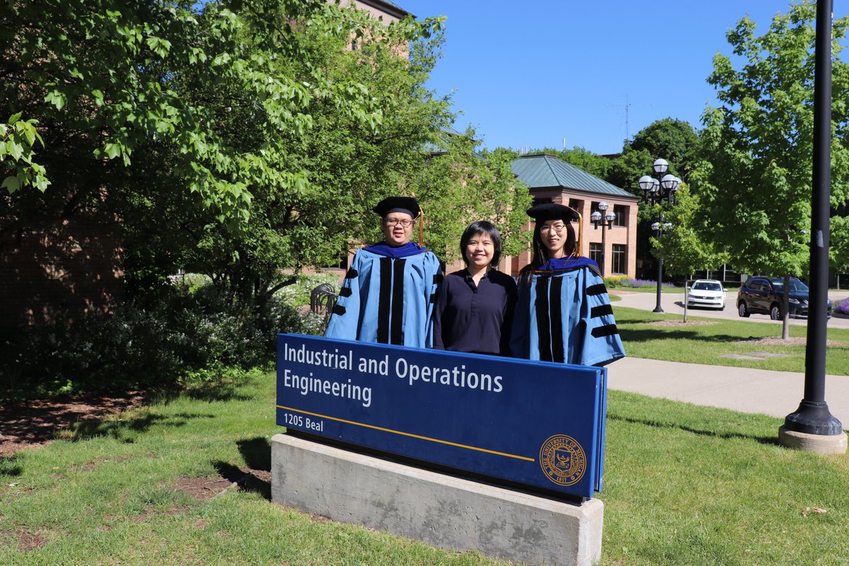 Photo with <a href="/Na_Du__/">Na Du</a>  and <a href="/RuikunLuo/">Ruikun Luo</a> in front of the @UMIOE building. It's hard to say goodbye. Wish them all the best in their future careers. With love and pride today and always, Go blue!
