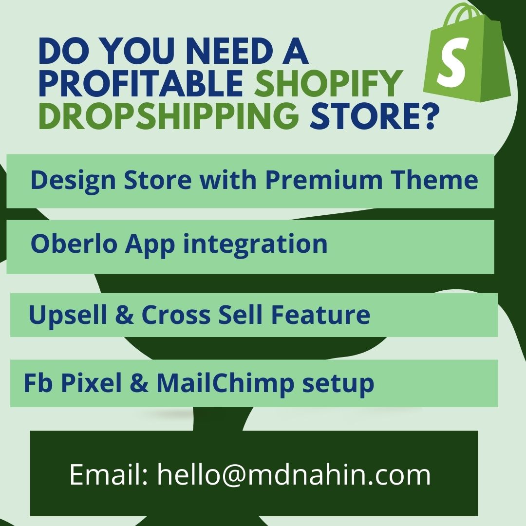 mdnahin99's tweet photo. Do you need a profitable Shopify Dropshipping Store?
👉 Design with Premium Theme
👉 Integrate best marketing apps
Email: hello@mdnahin.com
Fiverr: https://t.co/8XgDfRuUNq

#shopify #shopifydropshippingstore #shopifyexpert #shopifystore #shopifywebsite #LINETVAWARDS2021 #Taylor https://t.co/3oUjCHLgnY
