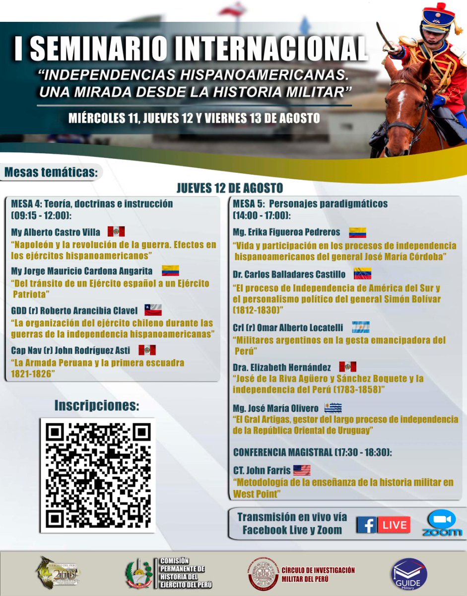 EjercitoPeru's tweet photo. #AnuncioEP | 📣La Comisión Permanente de Historia del Ejército del Perú organiza el I Seminario Internacional: 𝑰𝒏𝒅𝒆𝒑𝒆𝒏𝒅𝒆𝒏𝒄𝒊𝒂𝒔 𝑯𝒊𝒔𝒑𝒂𝒏𝒐𝒂𝒎𝒆𝒓𝒊𝒄𝒂𝒏𝒂𝒔. 𝑼𝒏𝒂 𝒎𝒊𝒓𝒂𝒅𝒂 𝒅𝒆𝒔𝒅𝒆 𝒍𝒂 𝒉𝒊𝒔𝒕𝒐𝒓𝒊𝒂 𝒎𝒊𝒍𝒊𝒕𝒂𝒓.  1/3 https://t.co/18ye9evLfy
