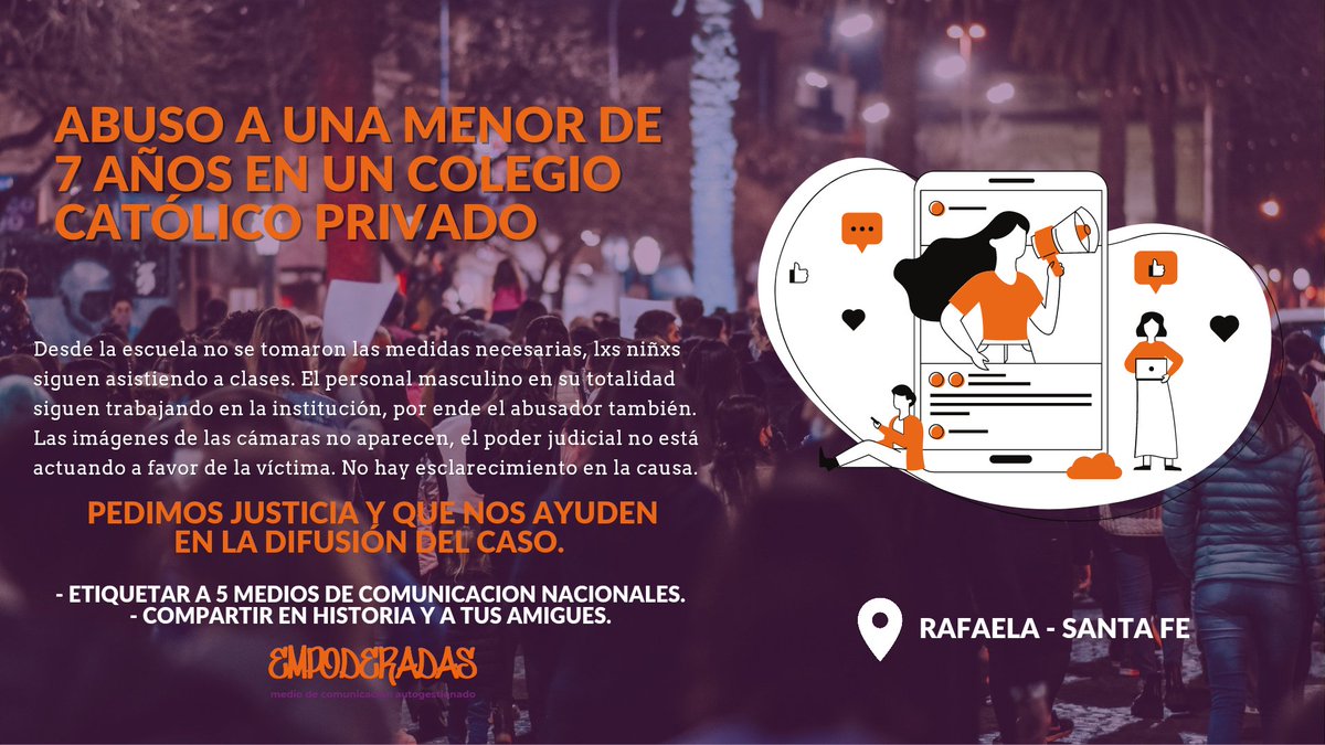 Empoderadas_Raf's tweet photo. 📢 DIFUSIÓN – ampaña para visibilizar lo que está sucediendo en nuestra ciudad. La noticia tiene que llegar a los medios nacionales, queremos esclarecimiento, respuestas concretas y que se cumplan las medidas necesarias para que se haga JUSTICIA. https://t.co/wpclVwY7Gi