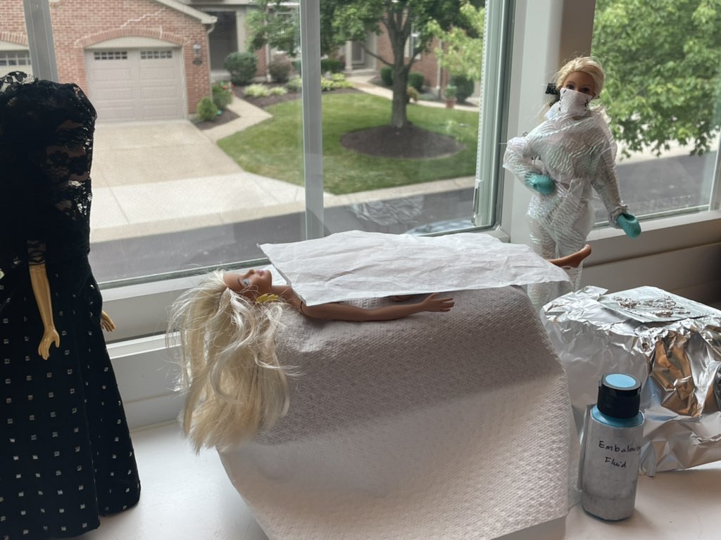 Tap_Dancer_011's tweet image. Special edition Embalmer Barbie. Complete with embalming fluid and embalming tools. #GISH @Mattel #DirtyJobs4Barbie
Pictured: Embalmer Barbie, corpse Barbie, and the grieving sister of the corpse Barbie.