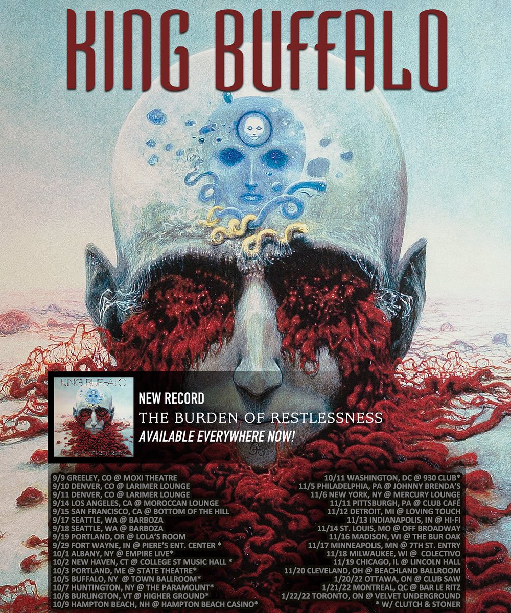 kingbuffaloband's tweet photo. Low Ticket Warning for Portland, Denver (sat show), San Francisco, LA and Seattle (sat show). These will SELL OUT, so get your tickets now for all dates at https://t.co/MwNIuFsNHx. See you soon friends! #kingbuffalo #theBurdenofRestlessness #tourdates https://t.co/VXNG6ZP3Ff