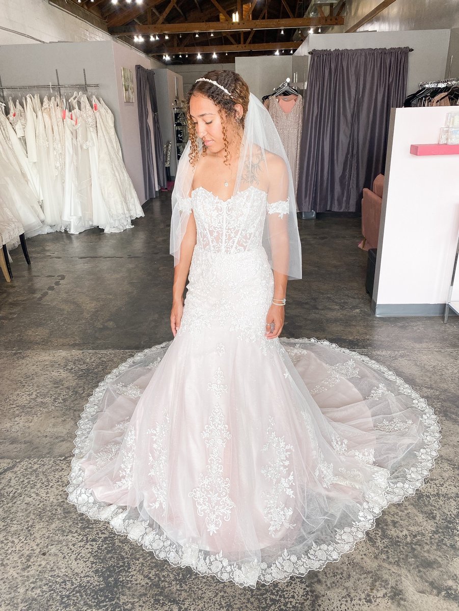 strutbridal's tweet photo. Obsessed with this gorgeous BLUSH under tone Lace beautiful sheer Dress! Off the shoulder sparkle sequence a-line, with a floral lace trim on the train. 😍 #weddingdresses  #bridetobe #instabride #weddings #weddingdressideas #coolbrides #weddingideas #dreamdress #laceweddingdress https://t.co/AOacKRT1Wl