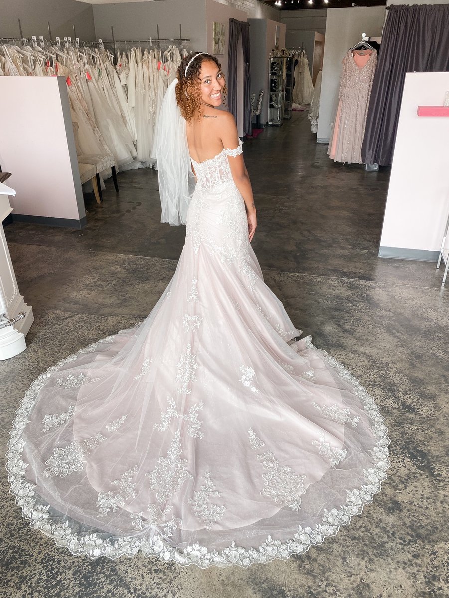 strutbridal's tweet photo. Obsessed with this gorgeous BLUSH under tone Lace beautiful sheer Dress! Off the shoulder sparkle sequence a-line, with a floral lace trim on the train. 😍 #weddingdresses  #bridetobe #instabride #weddings #weddingdressideas #coolbrides #weddingideas #dreamdress #laceweddingdress https://t.co/AOacKRT1Wl