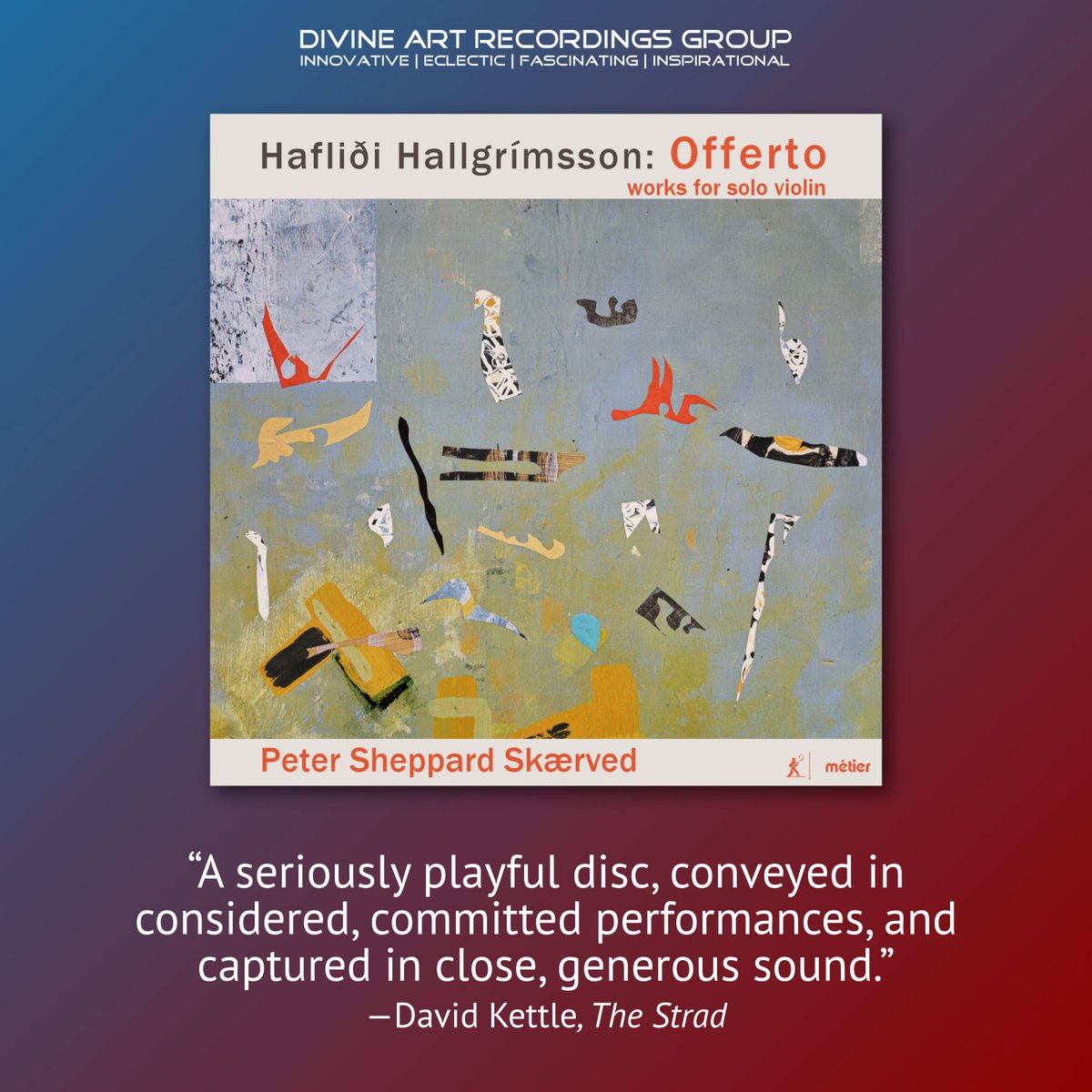 DivineArtRecord's tweet photo. Don't miss @TheStradMag's review for Peter @Sheppardskaerve’s #Offerto recording! https://t.co/k7q7jZiytv
“It’s a seriously playful disc, conveyed in considered, committed performances, and captured in close, generous sound.” —David Kettle https://t.co/TELju98B0x
