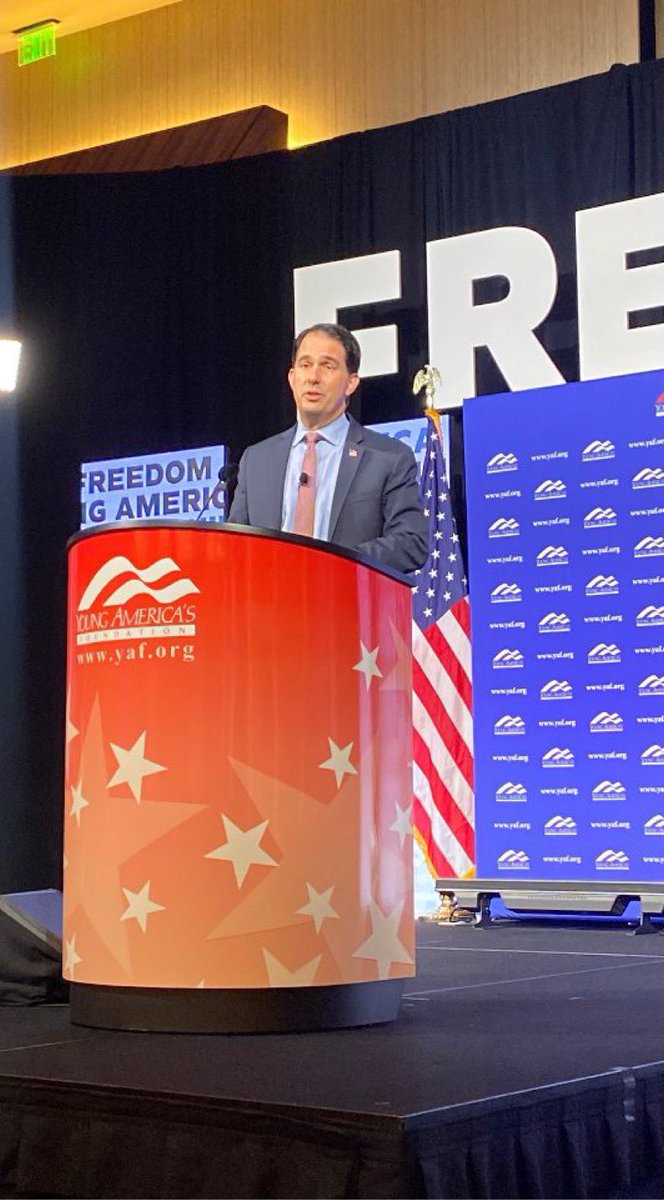 YafGmu's tweet photo. It’s always a great day when you get to hear from former Governor of Wisconsin and YAF Pres. Scott Walker! #YAFCon #NCSC #UpgradeToYAF https://t.co/D11lHI100Y