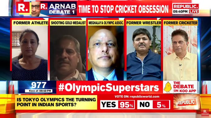 republic's tweet photo. #OlympicSuperstars | 'If you give peanuts, you get monkeys.' In 2012, total budget of Sports ministry was just above Rs 600 cr &amp; by last year it's increased to almost Rs 2000 cr. If you invest you'll get results: John Kharshiing, Working President, Meghalaya State Olympic Assn https://t.co/2RIaaoVaj6