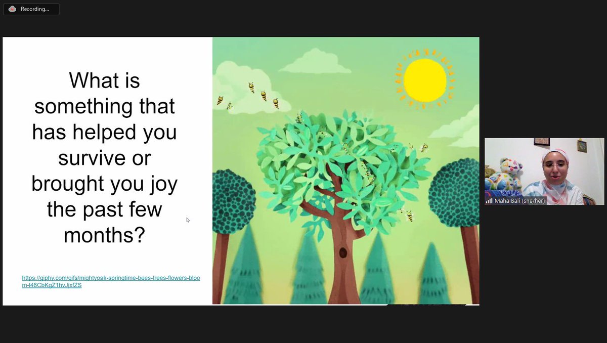 A powerful question from <a href="/Bali_Maha/">Maha Bali, PhD مها بالي 🌵🇵🇸</a>'s keynote at #UWdtl's <a href="/UWDEPD/">UW-Madison Distance Teaching & Learning (DT&L)</a> Conference this morning.  What has helped YOU survive or brought you joy during the pandemic?