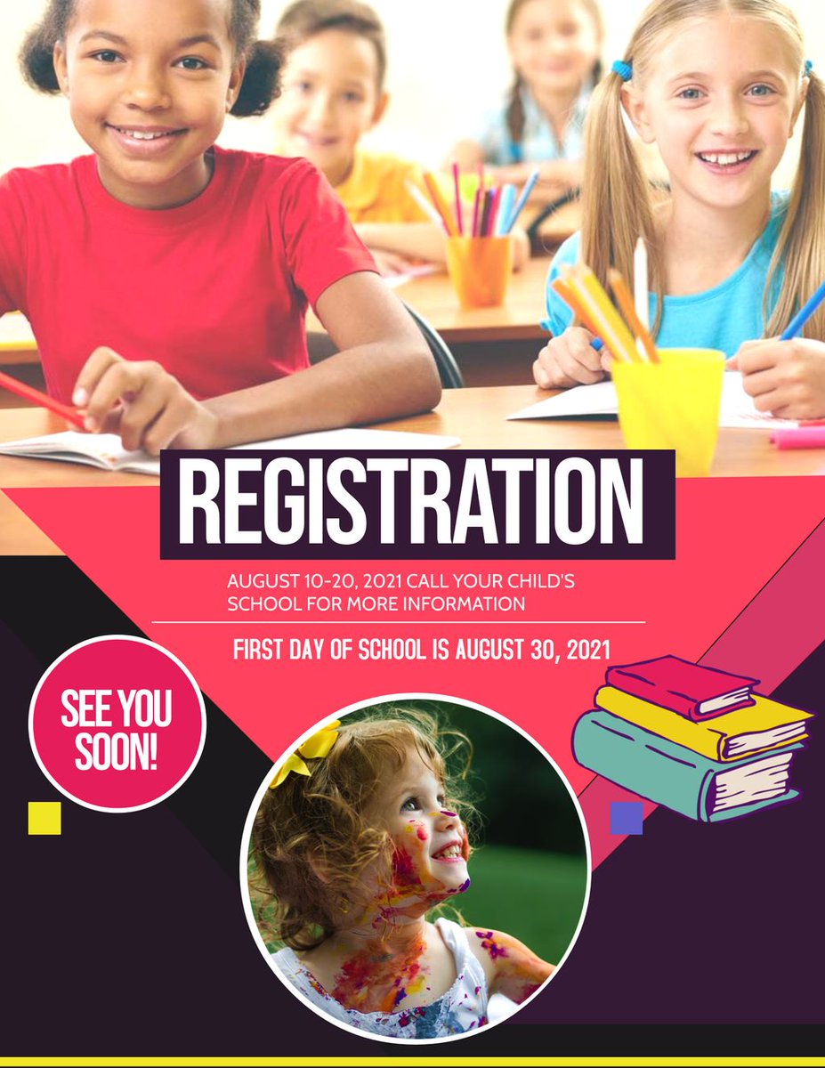 whdsd147's tweet photo. REGISTRATION AUGUST 10 - 20, 2021. CALL YOUR CHILD'S SCHOOL FOR MORE INFORMATION. https://t.co/Xvyy93rx6m