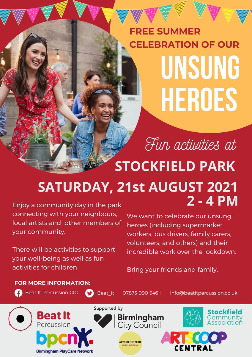 Only 5 days until our FINAL Unsung Heroes workshop Get your FREE space booked.
#music #soundrelaxation #wellbeing #westmidlands #beatitpercussion #instrument #care #health #community #birminghamcitycouncil #mentalhealthawareness #mentalhealthmatters #artsintheyard