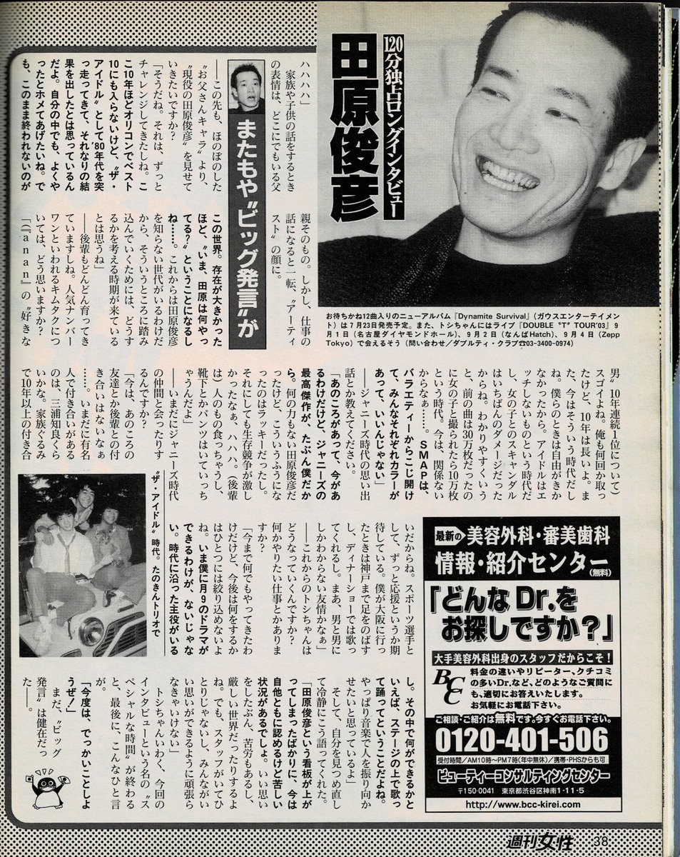 田原俊彦 週刊女性 2003年5月20日号 ジャニーズ、ジャニーさんの最高