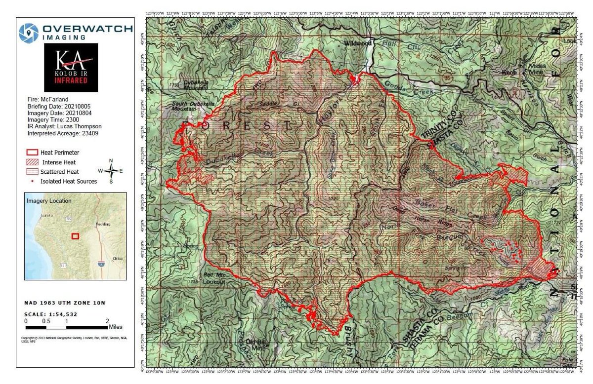 The #McFarlandFire is currently mapped at 23,409 acres and is 7% contained. Firefighters have worked in hot and extremely dry conditions that have made fuels highly susceptible to ignition.