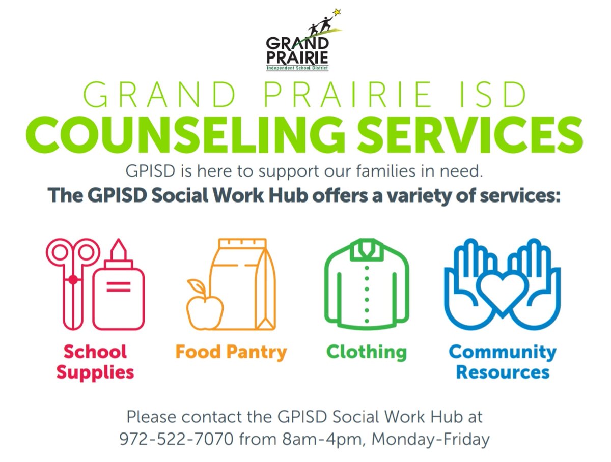 BryanFParra13's tweet photo. If your child has a need for any of the following supports, please don't hesitate to contact the GPISD Social Work Hub. #WeAreGPISD https://t.co/cQ5mXF70H6