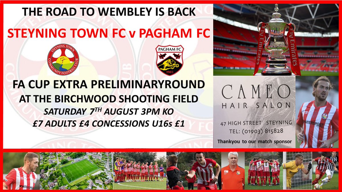 SteyningTown's tweet photo. Our attention now turns to a big FA Cup tie this Saturday as our mens 1st team host @PaghamFCNews . KO is 3pm. 

We are looking forward to a large crowd coming on down to cheer on the Barrowmen.

Its time to bring friends &amp; family along and enjoy some excellent hospitaility. https://t.co/YR4b06fDb9