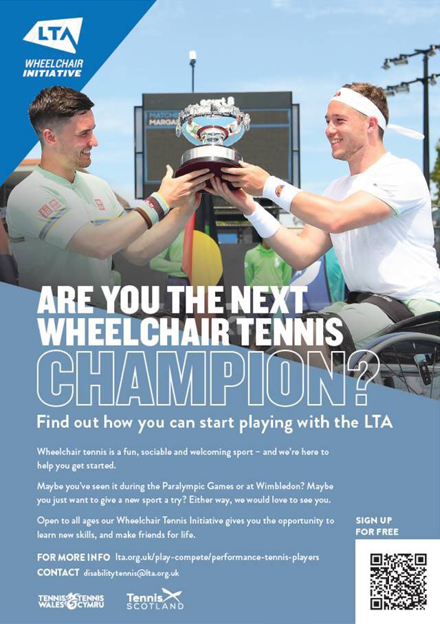 MattAGrover's tweet photo. Inspired by #Tokyo2020? Maybe you want to try a new sport and  #WheelchairTennis? Maybe you are our next champion? Our Wheelchair Tennis Initiative soon heads to Scotland and the home of London 2012 #Olympic and #Paralympics Games. Sign up for free 👉 🎾 https://t.co/XHVcx9peNP https://t.co/K0XytKR44J