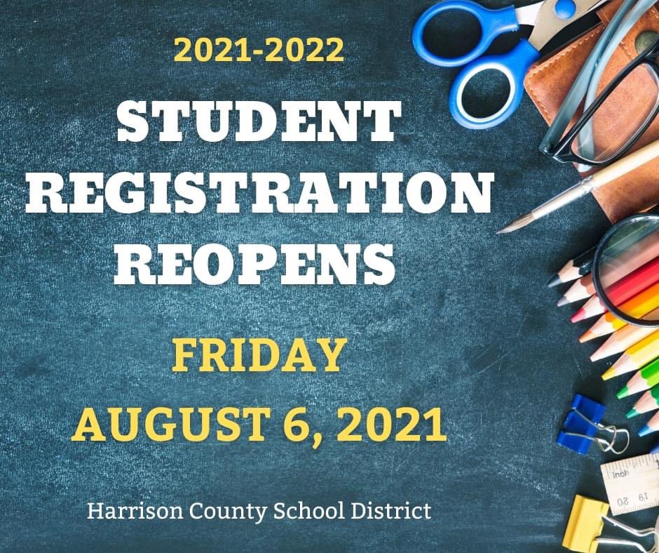 Parents, if you have not yet registered your child for school in HCSD, registration will reopen August 6, 2021. If you need assistance with registration or need to submit proofs of residency in person, please check with your child's school for the hours of operation.