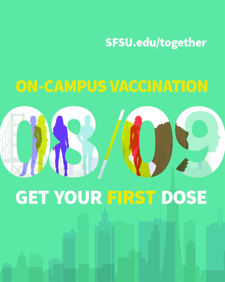 SFSU's tweet photo. Immunity is community.
For a limited time, get your Covid-19 vaccination on campus exclusively for students, faculty and staff. Make an appointment today. https://t.co/FbR384V94o
#SFSUTogether https://t.co/PTh3aPWDdA