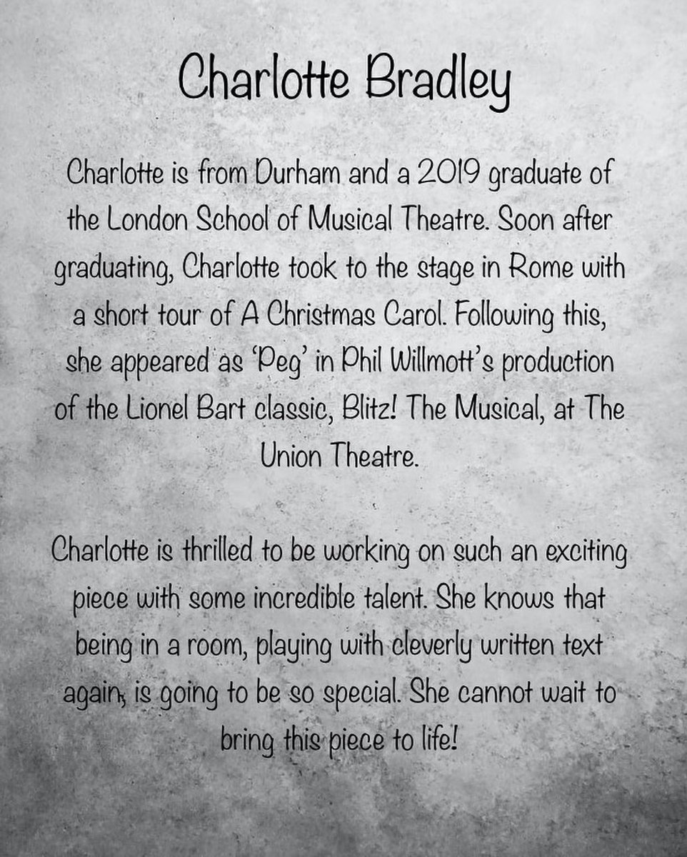 MEET THE CAST…

<a href="/charcbradley/">charlotte bradley</a> 

“THRILLED TO BE WORKING ON SUCH AN EXCITING PIECE WITH SOME INCREDIBLE TALENT”

#britishplay #exciting #talent 
#london #lsmtlove #theatre