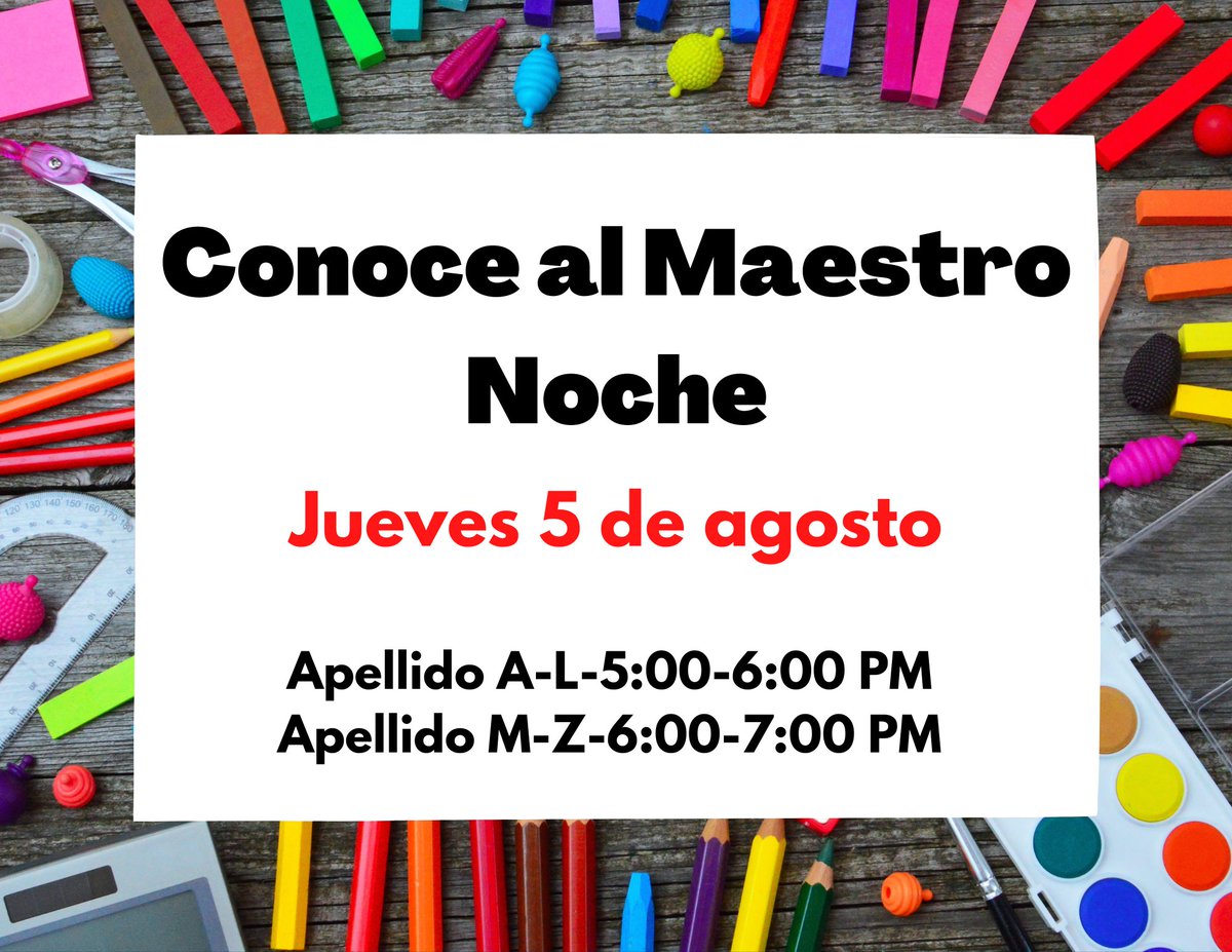 👩‍👨‍🍎🏫DON'T FORGET MEET THE TEACHER TONIGHT FROM 5-7 PM!!
• Last names A-L: 5-6 PM
• Last names M-Z: 6-7 PM
You can check Family Access for your student's teacher!