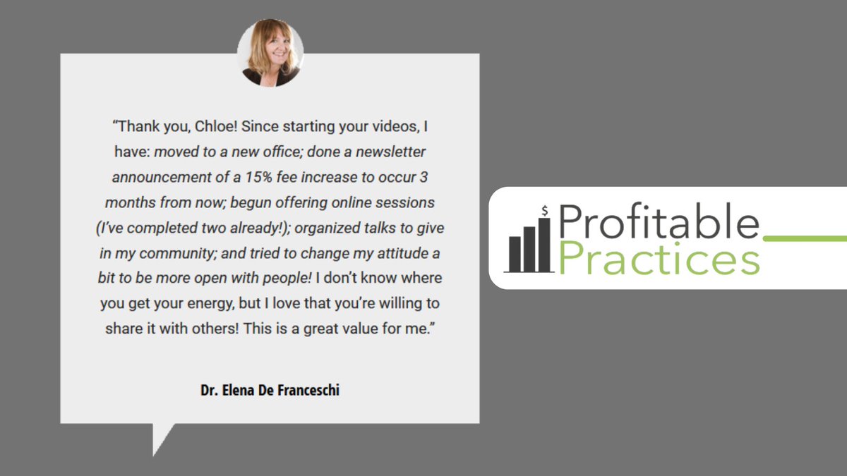 therapyrocket's tweet photo. Wonderful, Dr. Elena!
Do you own a #privatepractice or have you thought of starting one? We're happy to share some great #tips and information! Profitable Practices has a great #course for you 👉 https://t.co/fiwLiTJDrq
or visit our #blog 👉 https://t.co/hgYFQhzbe2 https://t.co/En4ko7OsNi