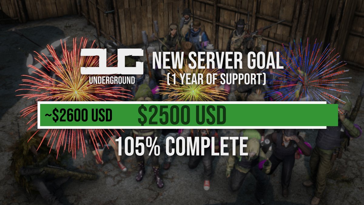 DayzUnderground's tweet photo. Last night we hit our goal, raising a total of $2,625.56 USD! 🔥

We are now in talks with our Server Host and will announce in the future when our upgrade is ready.

Thank you to everyone who made this possible, you're the best!

Image Credit: Zonk#0197 📸 https://t.co/lG1wl3LF4Q