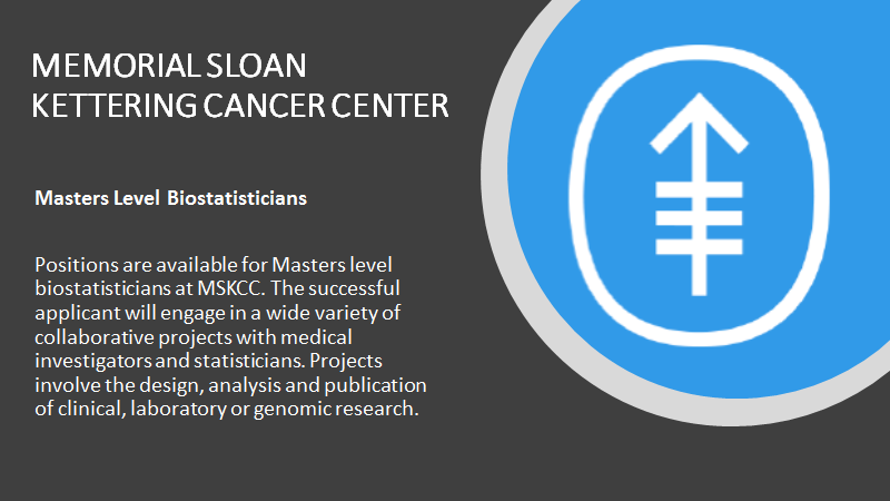 Memorial Sloan Kettering Biostatistics Service (@mskbiostats) on Twitter photo Now hiring at <a href="/MSKBiostats/">Memorial Sloan Kettering Biostatistics Service</a>: Master's Level Research Biostatisticians (RB). Join our team of 20+ RBs collaborating on the design, analysis & publication of clinical, laboratory or genomic research. Apply now: bit.ly/MSK_RB Now hiring at <a href="/MSKBiostats/">Memorial Sloan Kettering Biostatistics Service</a>: Master's Level Research Biostatisticians (RB). Join our team of 20+ RBs collaborating on the design, analysis & publication of clinical, laboratory or genomic research. Apply now: bit.ly/MSK_RB