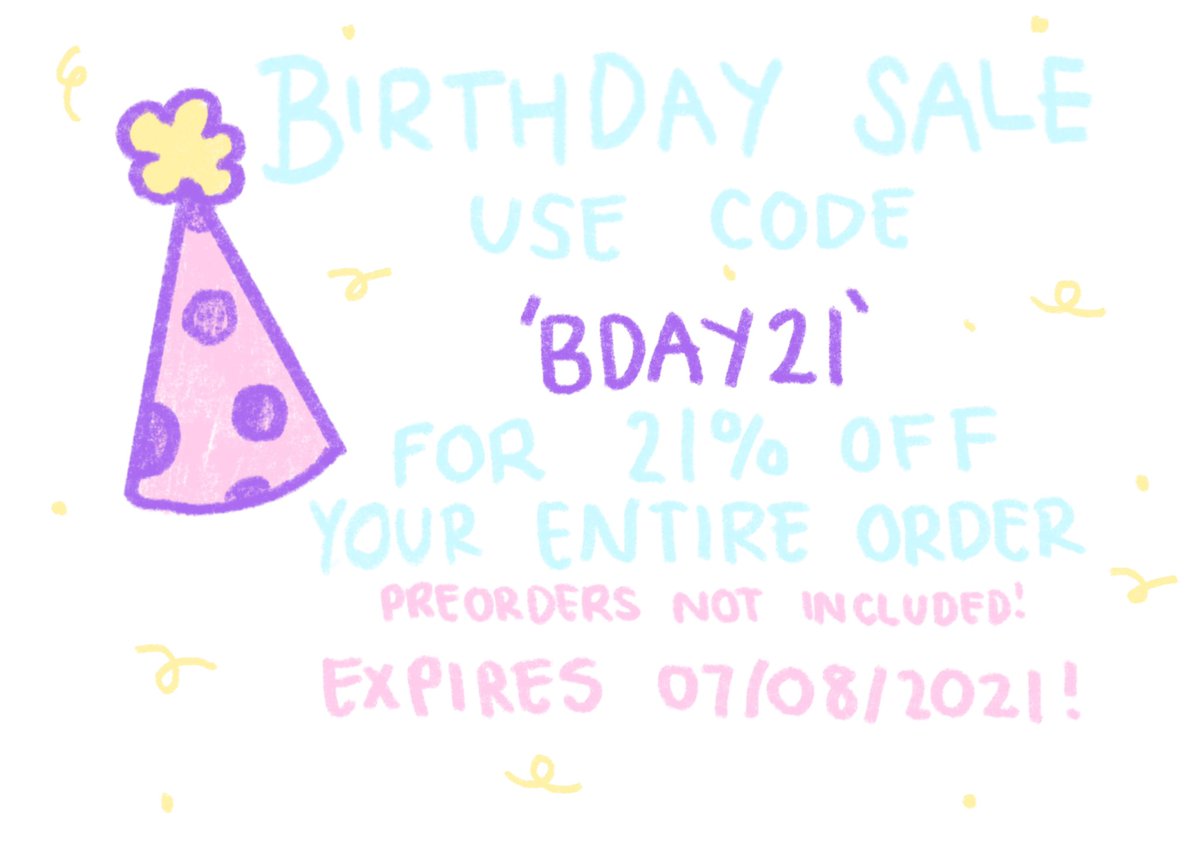 promisestickers's tweet photo. It’s my bday tomorrow!! 
Use this code from now until the 7th to get 21% off your entire order!!!
The code has unlimited uses but will expire on the morning of the 7th August! Preorders are excluded from the code too. https://t.co/90oZkN5BEO