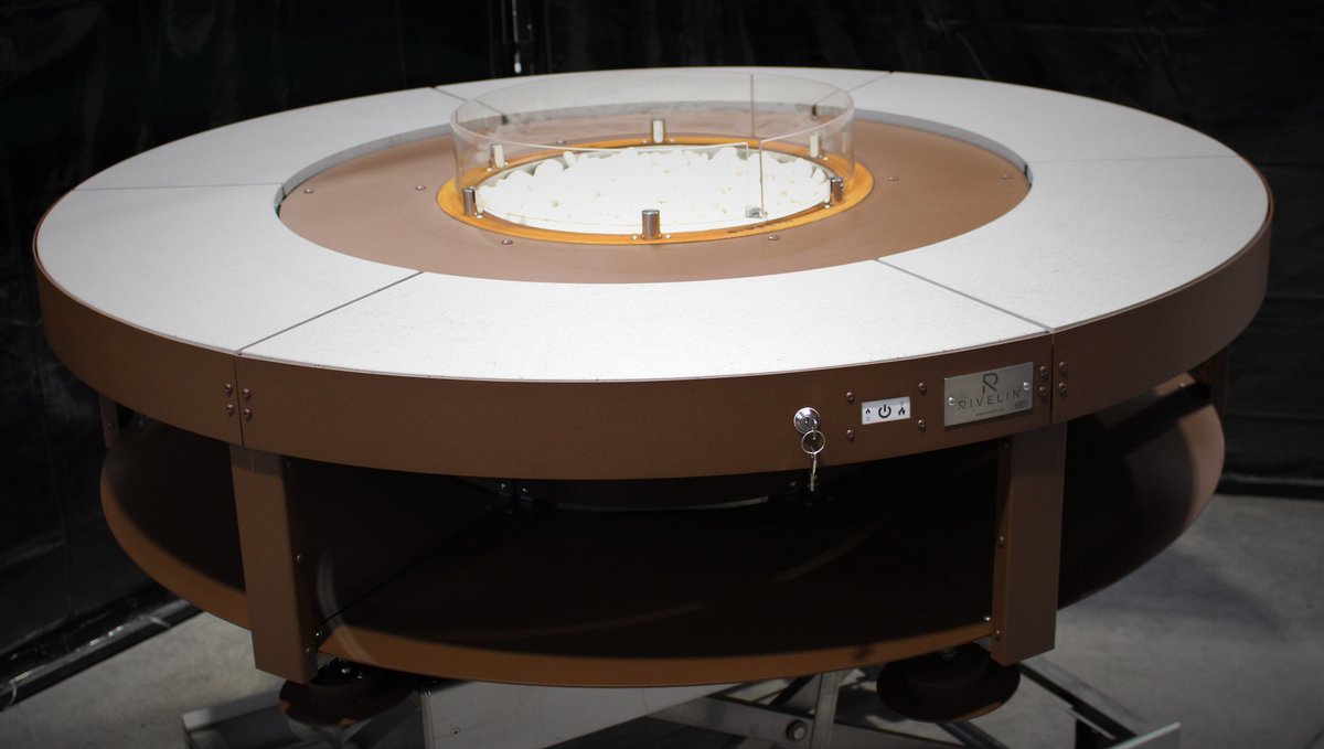 RivelinUK's tweet photo. We have been busy designing and building a new model. The Sofia is a gas fire table 1.5m in diameter with a remote control gas burner. Made from stainless steel, COR-TEN and Dekton.  Installed photos coming soon.  https://t.co/y33S0Cpl7k https://t.co/4ic05uylKq