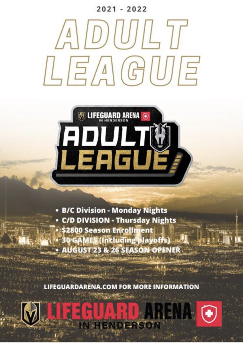 LifeguardArena's tweet image. Fall/Winter Adult League registration is open!
•
•
We are introducing B/C &amp;amp; C/D divisions on 2 nights.  Register today at lifeguardarena.com

#lifeguardarena #adulthockeyleague #homemeanshenderson #hendersonsilverknights