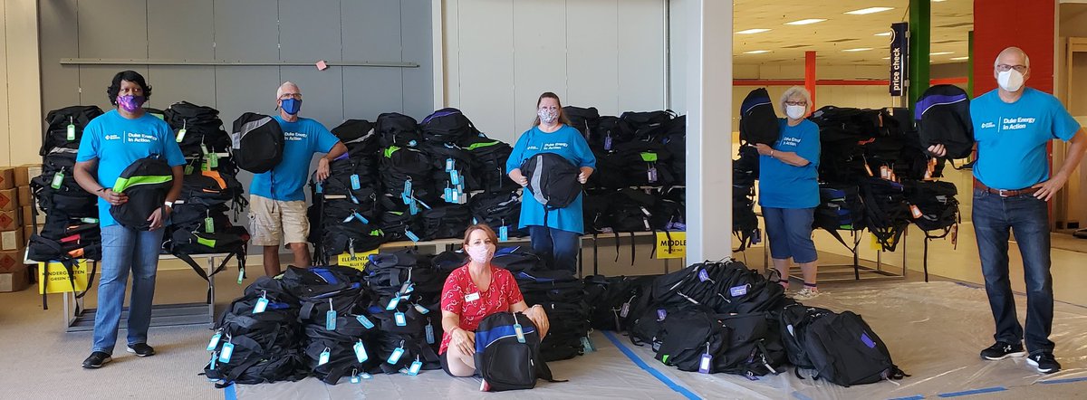 JiranRick's tweet photo. More than 2000 backpacks ready for York County students thanks to generous donors and coordination by the Heart2Heart Foundation. Happy to be one of several @DukeEnergy volunteers helping make ready for the big giveaway this Saturday. #backtoschool #community #DukeEnergyInAction https://t.co/XpjpQZ5hNj