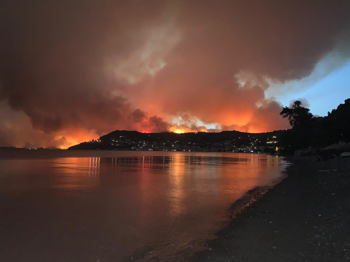 salmd's tweet photo. @monicabeharding The village of Limni on the island of Evia about 100km north of Athens yesterday - all roads are blocked so they are planning evacuation from the beach 😔😔 https://t.co/yIoGFsgDql