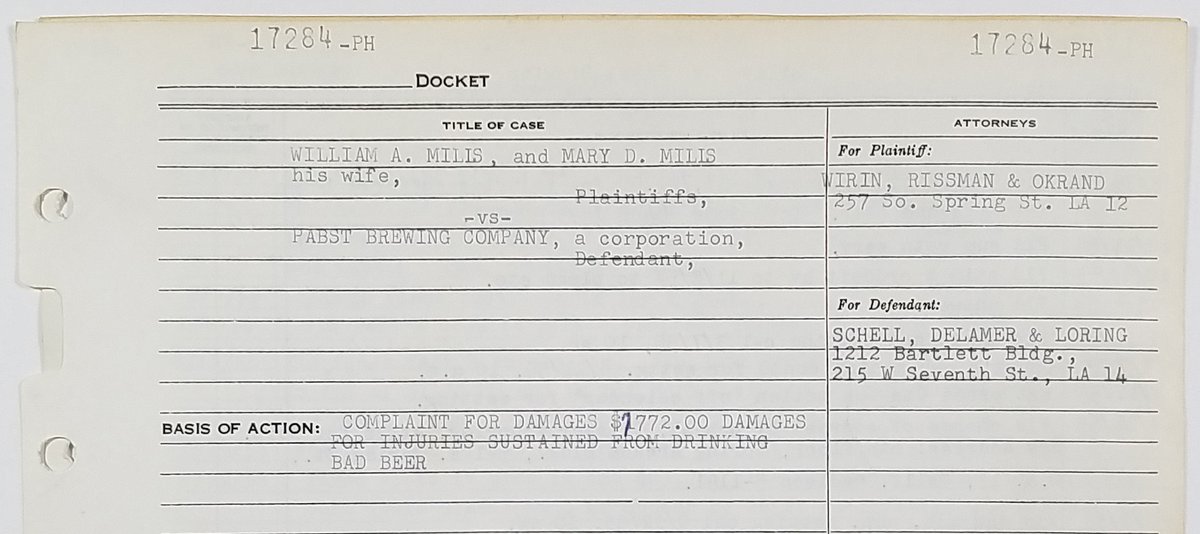 NARiverside's tweet image. 1954, William Mills sued Pabst Brewing Company for “injuries sustained from drinking bad beer.” #ArchivesWaitWhat  #ArchivesBrewsday. Sorry, beer snobs, but it was a matchbook left in the bottle that made him sick.