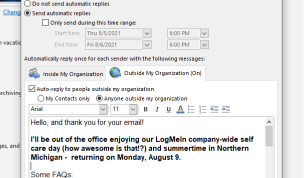 ericamakUP's tweet photo. I cannot tell you how much I enjoy writing this #outofoffice auto-responder! Thank you @LogMeIn for monthly #selfcare days since last May. So thankful to work for a company leading the way in #remotework #worklifebalance #mentalhealthawareness #logmeinlife #gotomeeting #goto https://t.co/eYEOFCpuB1