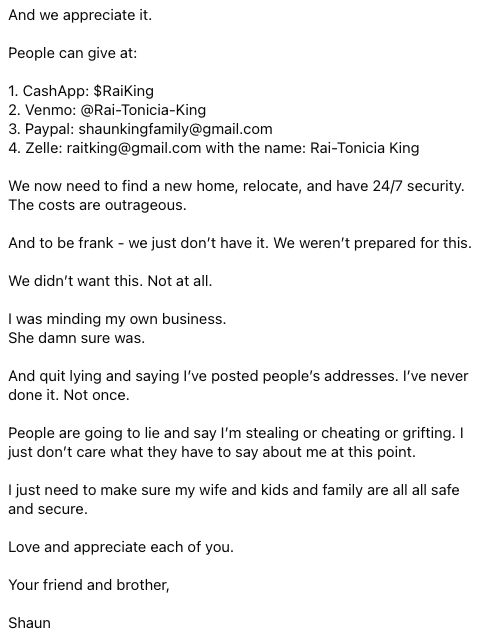 chris_notcapn's tweet photo. A week after the NY Post reported on Shaun King's lavish $842,000 lakefront home, he claims he and his family need to move and hire private security, so he's posted his wife's cash app and is asking for donations. https://t.co/4fENhW0nwy