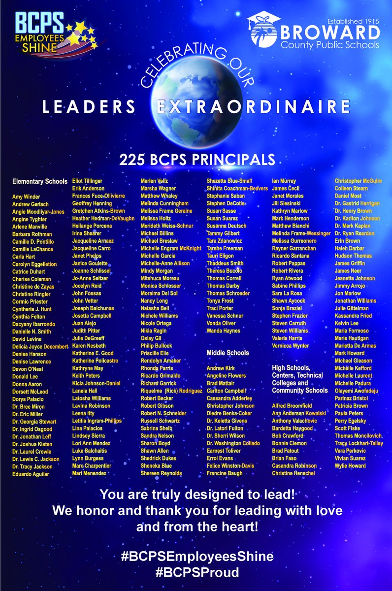 Celebrating BCPS Leaders Extraordinaire School Principals