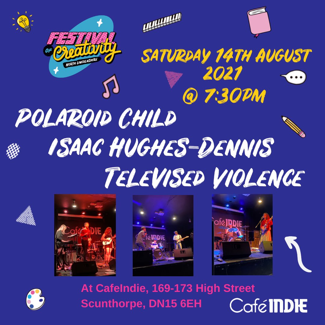 NorthLincsFest's tweet photo. 🚨Line up announcement🚨

Come join us on Sat 14th &amp; Sun 15th of Aug. for some live music at @cafe_indie no booking needed! ✨

#findyourspark #northlincolshire #festivalofcreativity #music #dance #northlincsevents #summer2021 #youngpeople #cafe #livemusic #scunthorpe #students https://t.co/rfZSItXBsn