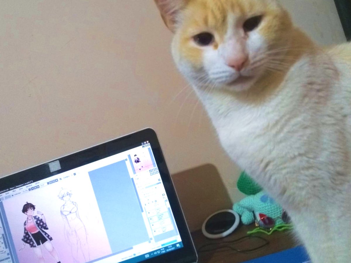 hasunekoo's tweet photo. Although the voting is still on I considered the shirt as the winner. I'm currently working on the next drawing while being judged by my cat. https://t.co/C7ks2uVgKd
