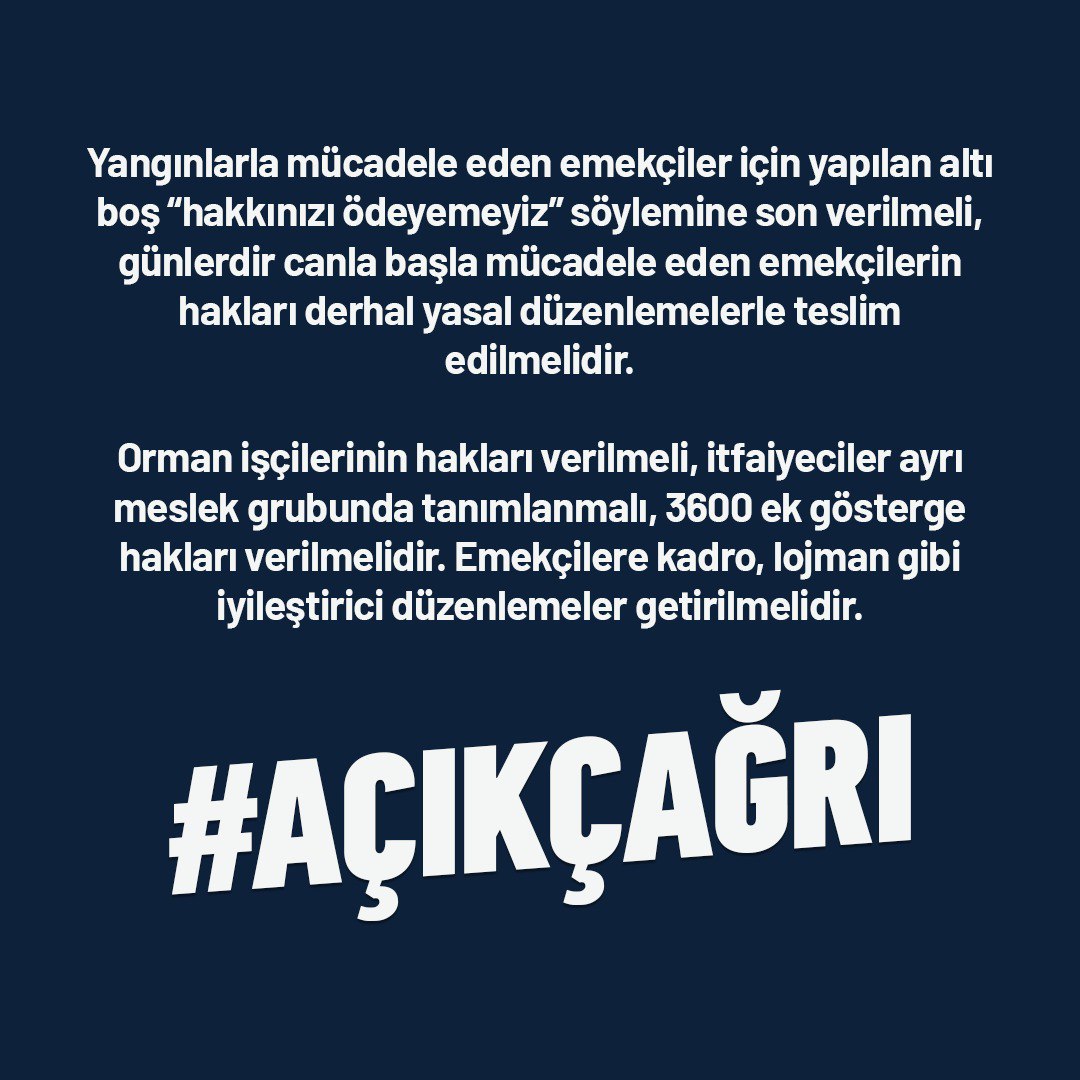 tipgenelmerkez's tweet photo. Meclis'e #AçıkÇağrı:

Yangın söndürme işlerinin özelleştirilmesi derhal yasaklansın!

Orman işçileri ve itfaiyecilerin hakları için düzenlemeler yapılsın! https://t.co/tlsfLE8txk
