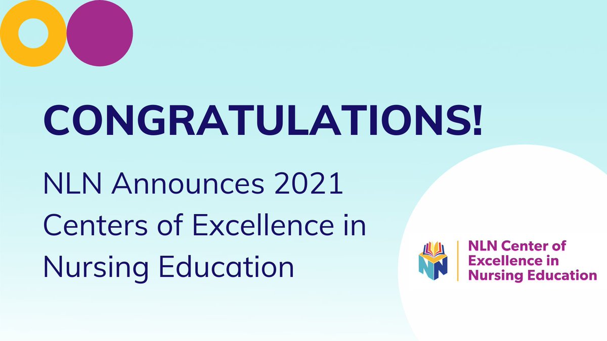NLN's tweet photo. Join us in congratulating the 23 nursing programs from across the academic spectrum of higher education in nursing and teaching hospitals and clinical sites for being recognized as a 2021 National League for Nursing Centers of Excellence™. Well done! https://t.co/P9XdJw86HK https://t.co/PGM44nUwa3