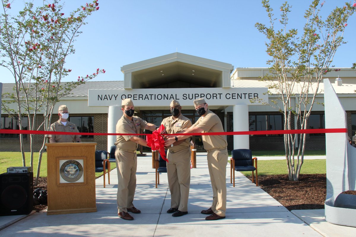 Navy Operational Support Center (NOSC) Augusta staff celebrate the official debut of the new one-story building that will perform as the headquarters for Navy reservists in the Central Savannah River Area in Georgia, August 5, 2021.