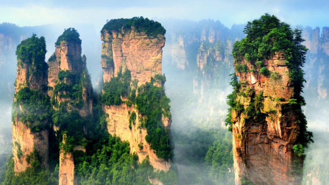 ChinaTour_com's tweet photo. Zhangjiajie National Forest Park features pillar-like formations that are the result of many years of physical, rather than chemical, erosion. Much of the weathering that forms these pillars is the result of expanding ice in the winter and the plants that grow on them. https://t.co/u15vU3Fe7Y